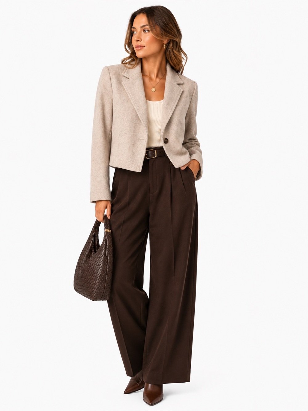 Promesa Cropped Oatmeal Blazer Jacket Women’s L Neutral Minimalist Fall